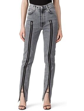 HELMUT LANG Femme Hi Spikes Cotton Zipper Detail Jeans Size 26